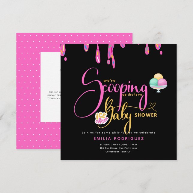 Scooping Up Love Ice cream Baby Girl Shower Invitation (Front/Back)