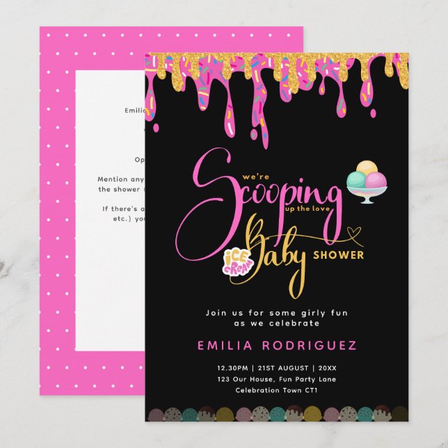 Scooping Up Love Ice cream Baby Girl Shower Invitation (Front/Back)