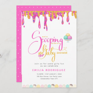 Scooping Up Love Ice cream Baby Girl Shower Invitation
