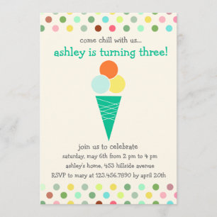 Scoops and polka dots birthday party invitation
