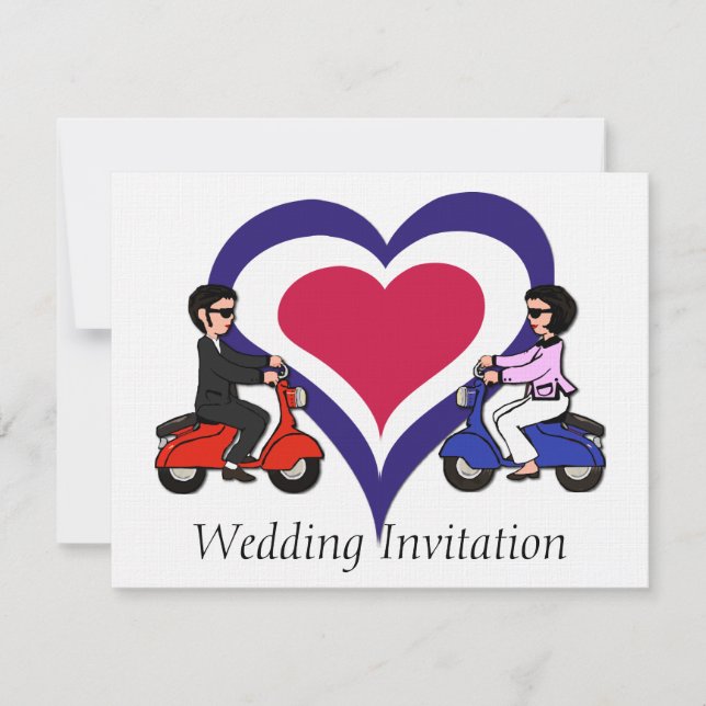 Scooter Boy and Girl mod heart 4.25X5.5 Linen Invitation (Front)