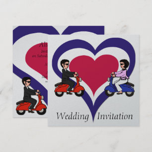 Scooter Boy and Girl mod heart  Invitations