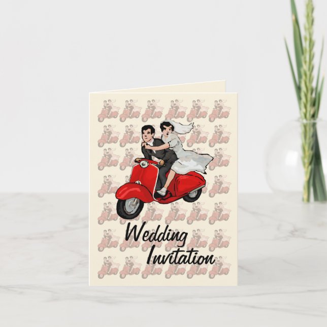 Scooter Boy and Girl  Wedding Invitation Cards (Front)