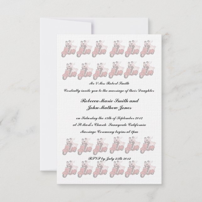 Scooter Boy and Girl Wedding Invitations 3.5x5 (Front)