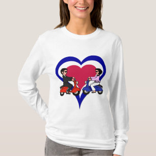 Scooter boy and scooter girl on mod love heart T-Shirt