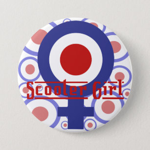 Scooter Girl design on target background 7.5 Cm Round Badge