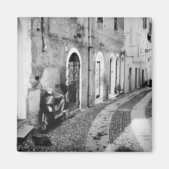Scooter in a street in Italy in black and white Magnet (Front)