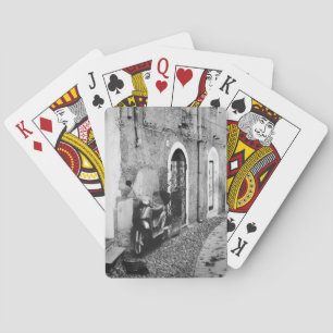 Scooter in a street in Italy in black and white Playing Cards