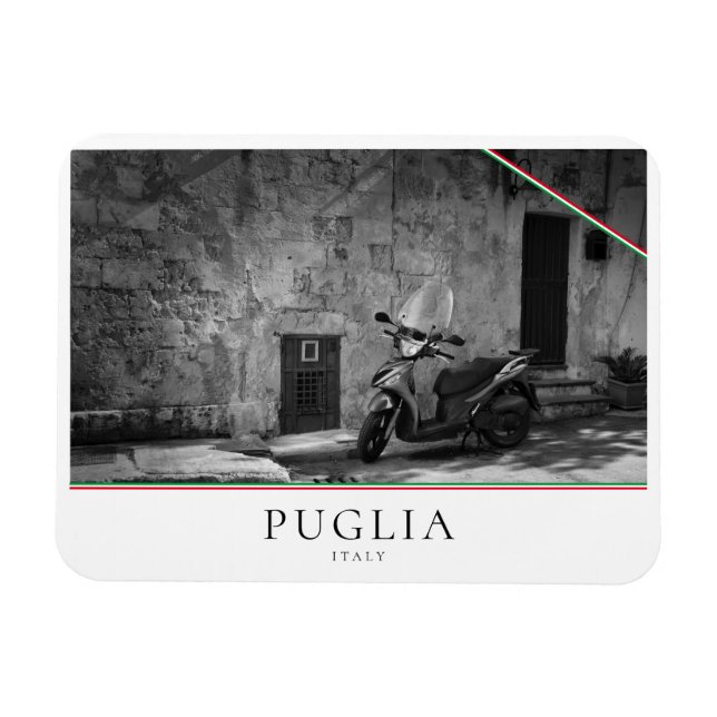 Scooter in black and white in Puglia Magnet (Horizontal)