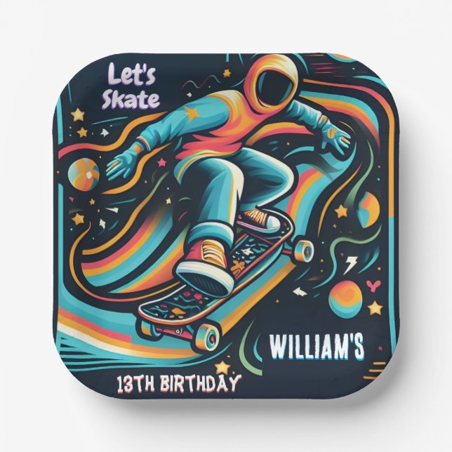 Scooter Jump Zone Skateboarding 13th Birthday Paper Plate (Front)