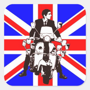 Scooter Rider with Union Jack square stickers