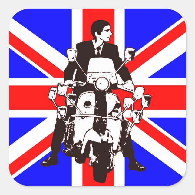 Scooter Rider with Union Jack square stickers (Front)