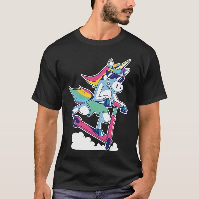 Scooter Riding Unicorn Mythical Creature Pegasus F T-Shirt (Front)