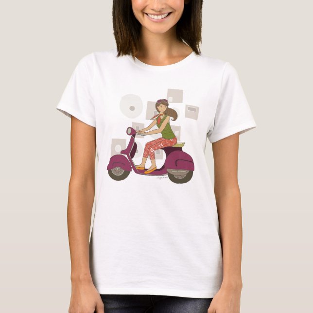 Scooter Sister Cute Girl on A Purple Motorbike T-Shirt (Front)