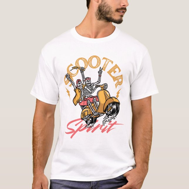 Scooter Spirit – Retro Skeleton Rider Design T-Shirt (Front)