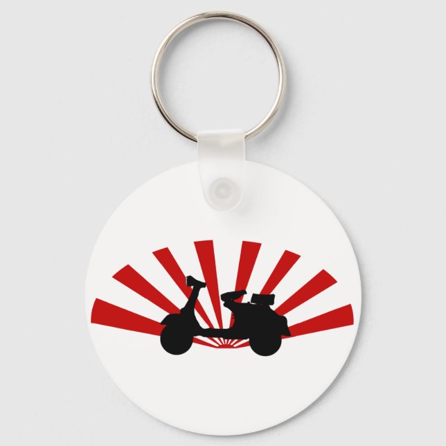 Scooter with rising sun background key ring (Front)