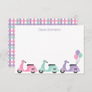 Scooters & Plaid Personalised Flat Note Cards