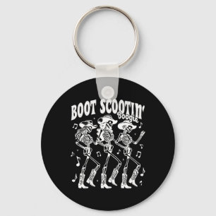 Scootin' Boogie Retro Western Skeleton Dancing Cow Key Ring