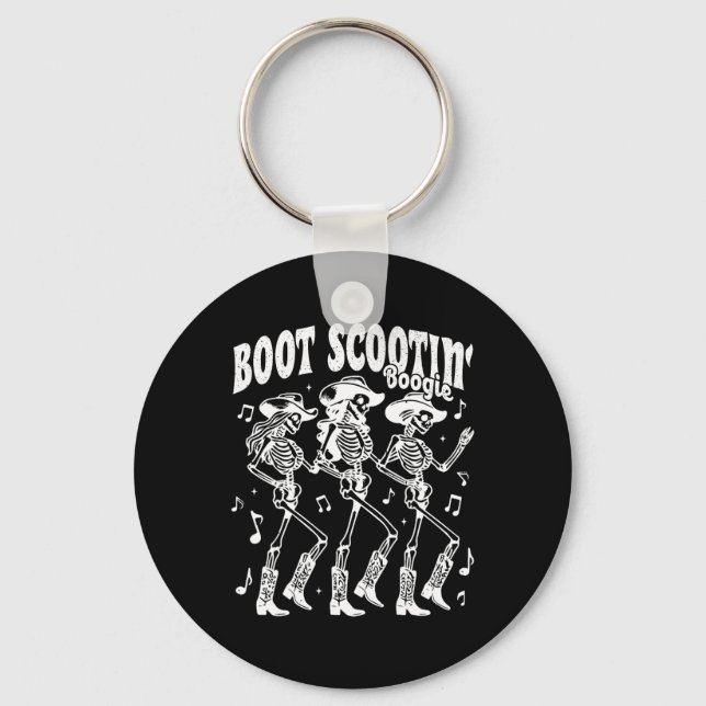 Scootin' Boogie Retro Western Skeleton Dancing Cow Key Ring (Front)