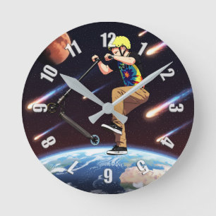 Scooting For The Stars - Scooter Rider In Space Round Clock