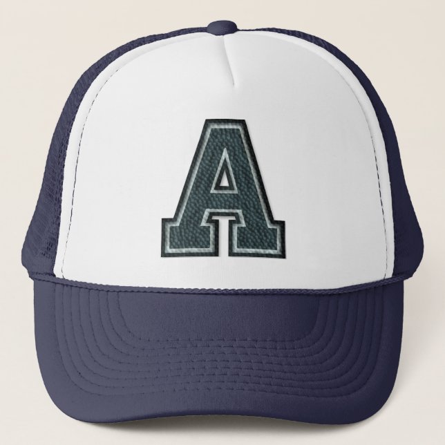 Scorched Teal Letter "A" Monogrammed Trucker Hat (Front)