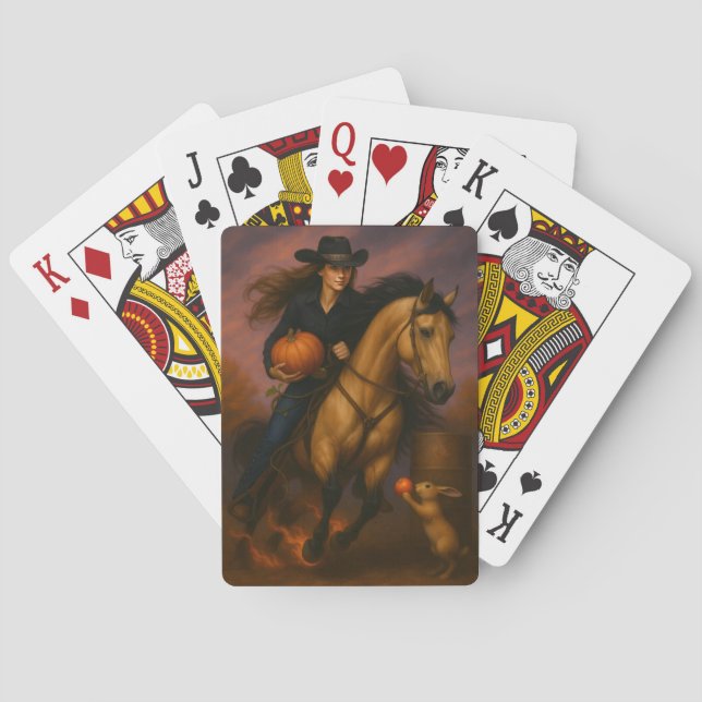 Scorching Fast Barrel Racing Team In Fall  Playing Cards (Back)