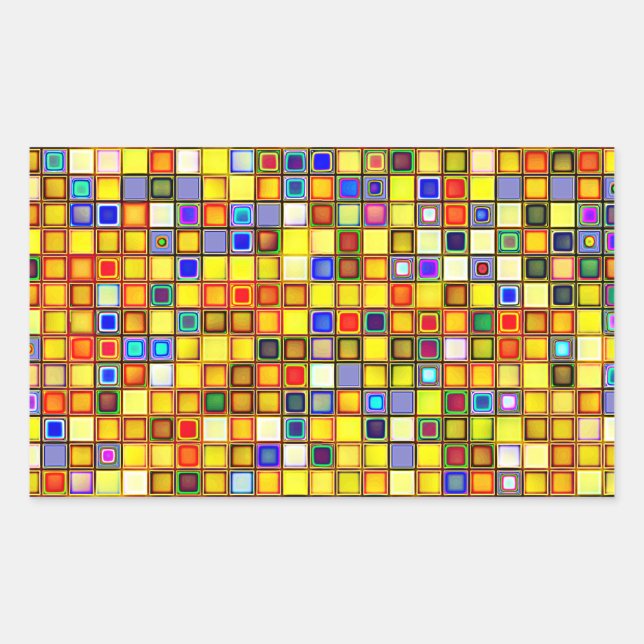 Scorching Yellow And Cool Blue Tiles Pattern Rectangular Sticker (Front)