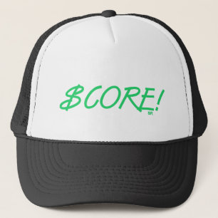 Score dollar sign green black white trucker hat