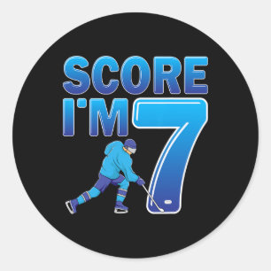 Score I'm 7 Ice Hockey Player 7th Birthday Party K Classic Round Sticker