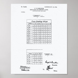 Score Sheet Bowling 1904 Patent Art White Paper Poster