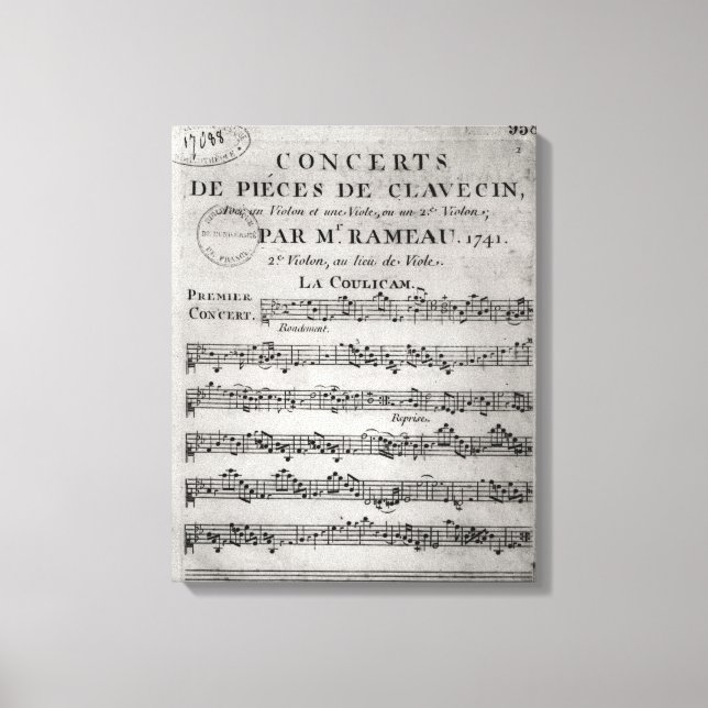 Score sheet for 'Concerts de Pieces de Canvas Print (Front)