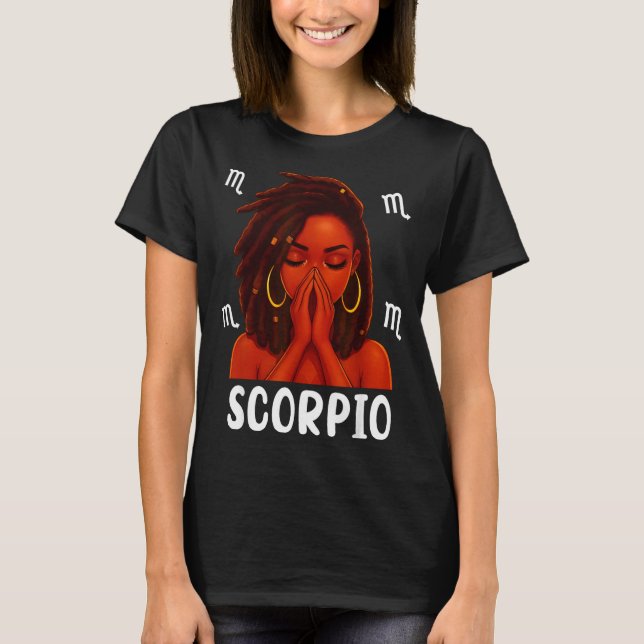 Scoro Loc'd Black Woman Pray Christian Zodiac Birt T-Shirt (Front)