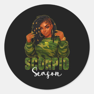 Scoro Season Loc'd Black Woman Camo Zodiac Sign Classic Round Sticker