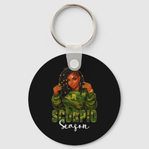 Scoro Season Loc'd Black Woman Camo Zodiac Sign Key Ring