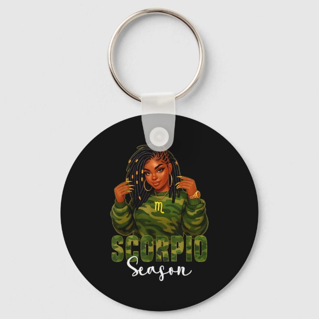 Scoro Season Loc'd Black Woman Camo Zodiac Sign  Key Ring (Front)