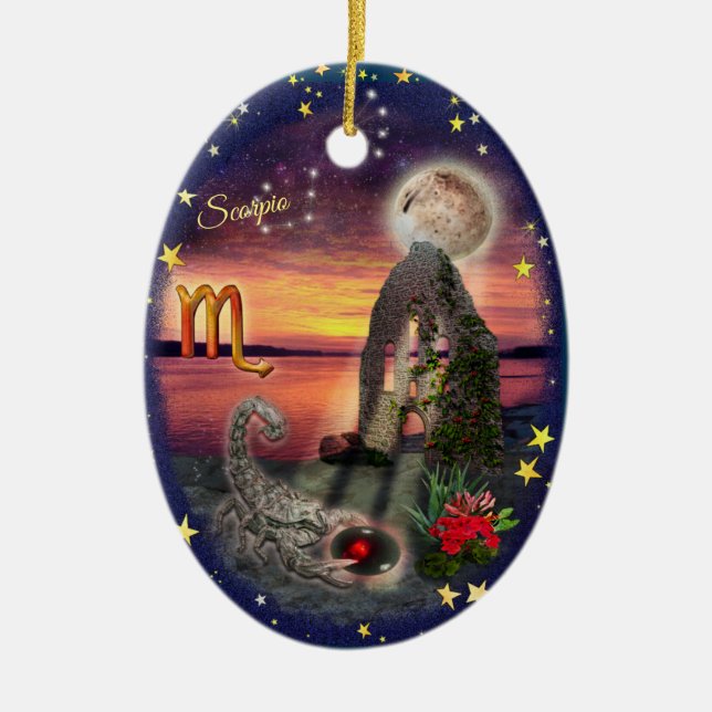 Scorpio Art Collage Ceramic Tree Decoration (Front)