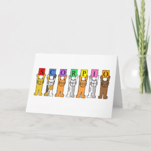Scorpio Birthday, Cute Cartoon Cats. Card