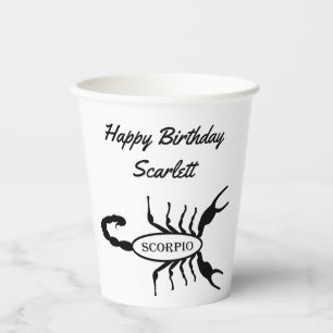 Scorpio Black Scorpion Star Sign Custom Birthday Paper Cups