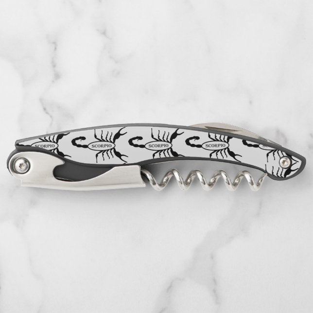 Scorpio Black Scorpion Star Sign Custom Name Corkscrew (Front)