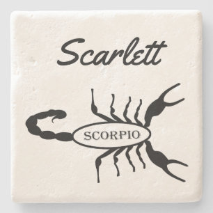 Scorpio Black Scorpion Star Sign Custom Name Stone Coaster