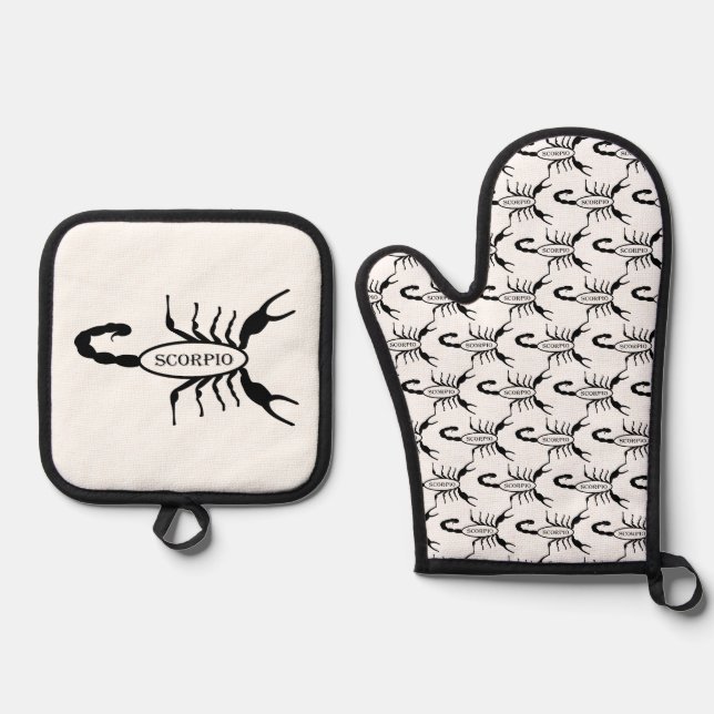 Scorpio Black Scorpion Star Sign Oven Mitt & Pot Holder Set (Front)
