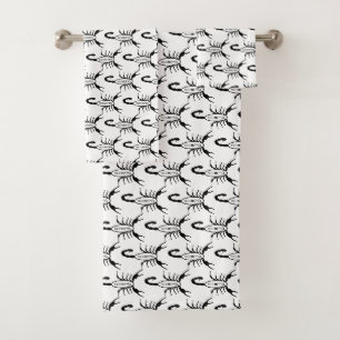 Scorpio Black Scorpion Star Sign Patterned Bath Towel Set