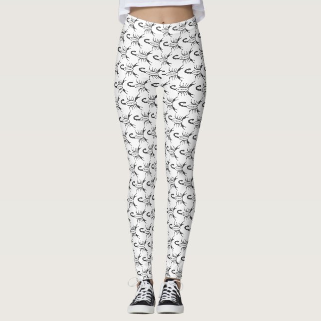 Scorpio Black Scorpion Star Sign Patterned Leggings (Front)