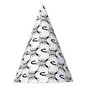 Scorpio Black Scorpion Star Sign Patterned Party Hat