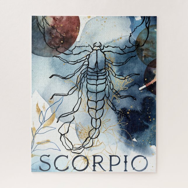 Scorpio blue gold flowers planet zodiac water sign jigsaw puzzle (Vertical)