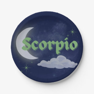 Scorpio Celestial Moon Cloud Stars Astrology Art Paper Plate