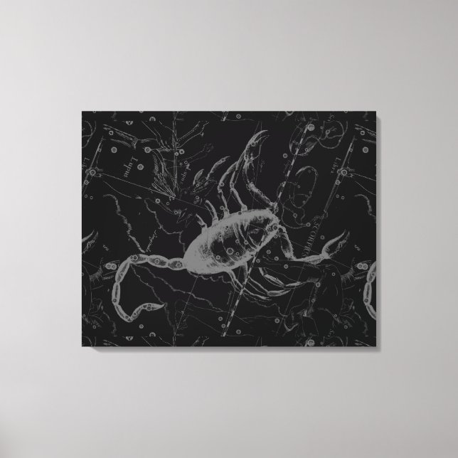 Scorpio Constellation Hevelius 1690 on Black Canvas Print (Front)