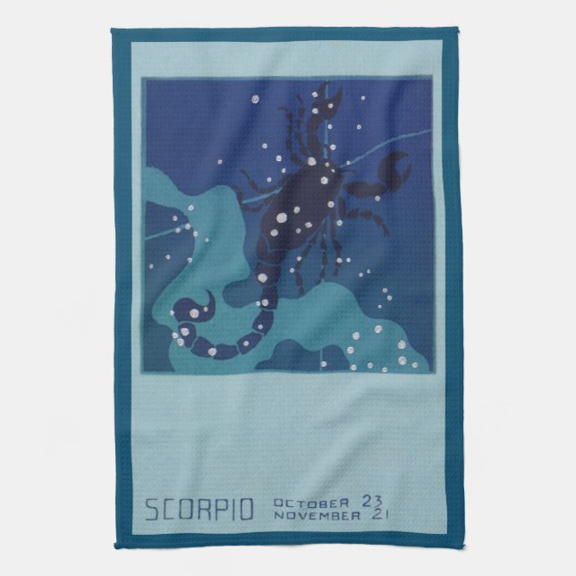 Scorpio Constellation, Vintage Zodiac Astrology Tea Towel (Vertical)