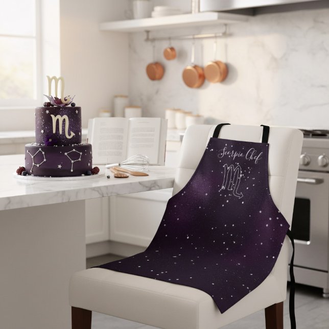 Scorpio Constellation Zodiac Sign Astrology Purple Apron (Perfect gift for the Scorpio that loves astrology and baking. Just add their name)