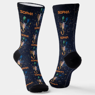 Scorpio Constellation Zodiac Watercolor Galaxy Socks
